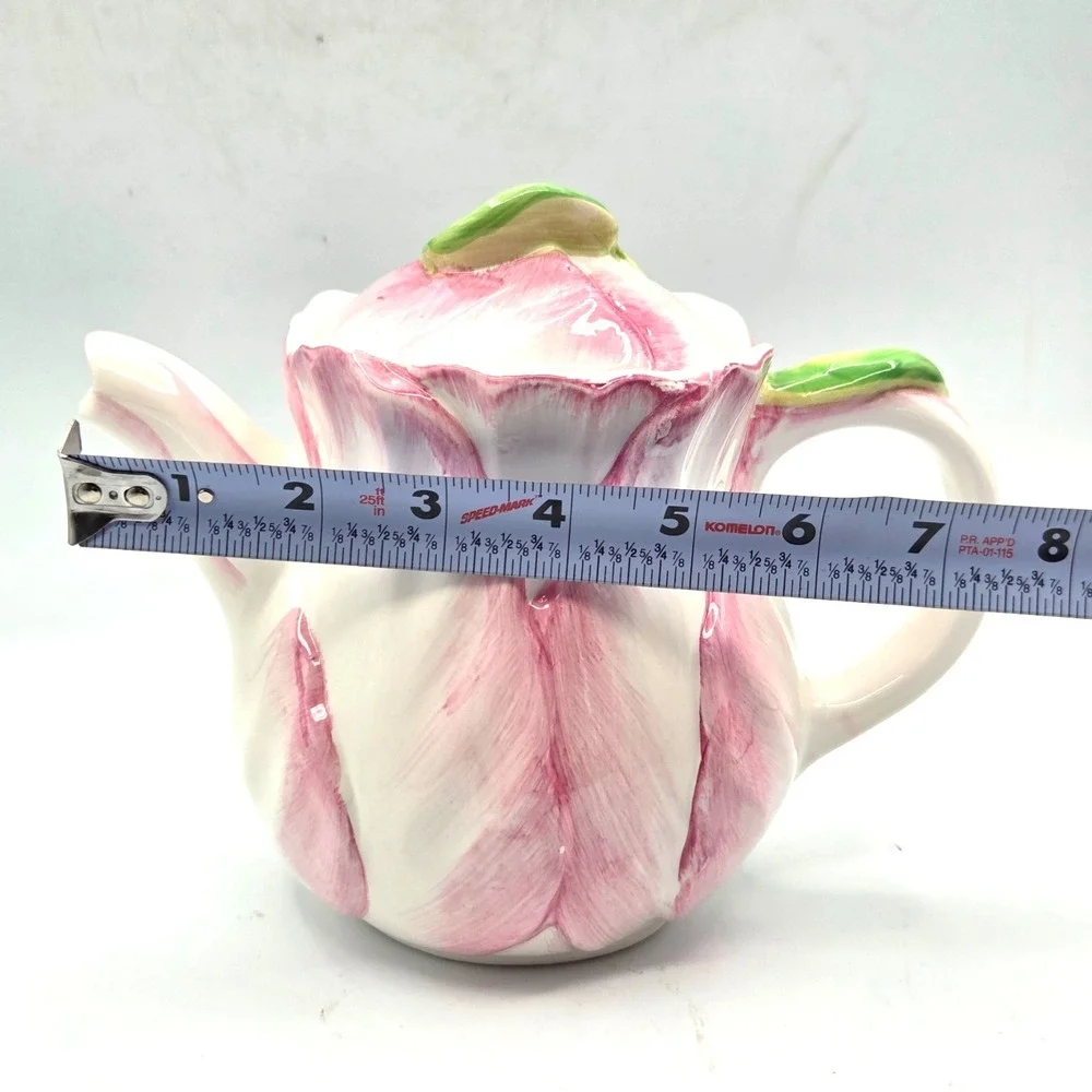 VINTAGE 1992 Pink Tulip Teapot The Bombay Company Spring‎ Blossoms COTTAGE Y2K